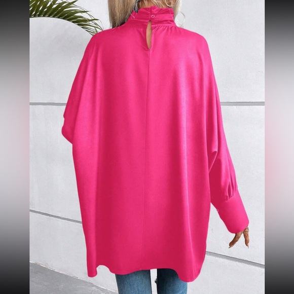 Classic Oversized Pop art Abstract Print Batwing Sleeve Top Blouse Shirt Pink - Picture 2 of 5